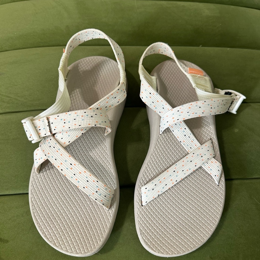 Chaco Cream and Orange Adventure Sandals with Adjustable Straps